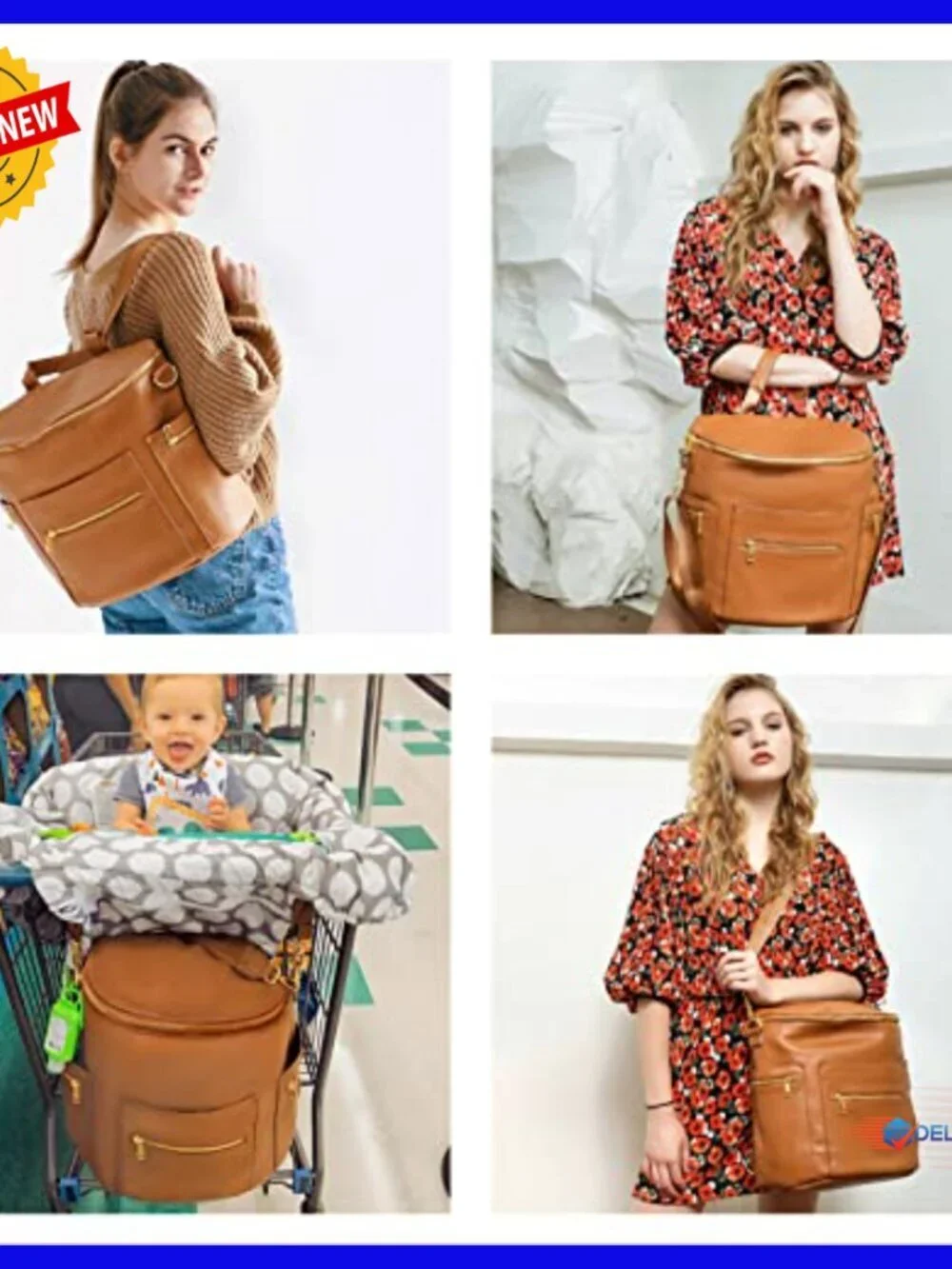 Large Leather Diaper Backpack with Laptop Sleeve & Changing Pad